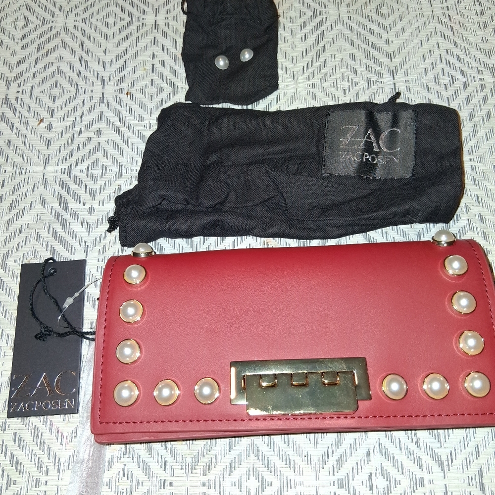 ZAC Zac Posen Red Key Card Holder with Metallic Studs